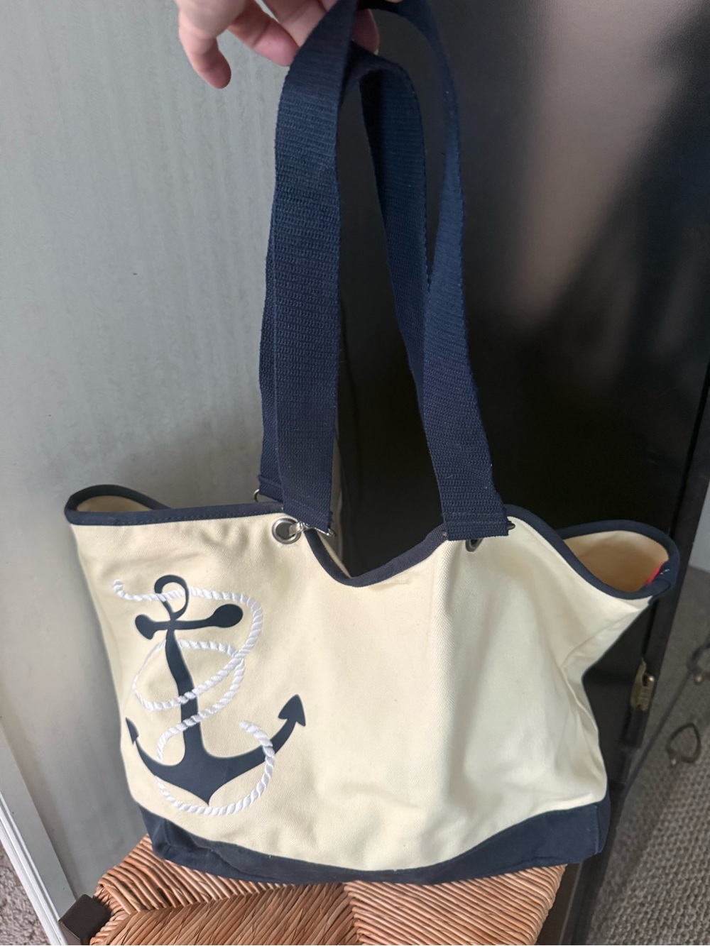 Thirty-One Navy & Cream Nautical Anchor Canvas Tote Bag - RETIRED